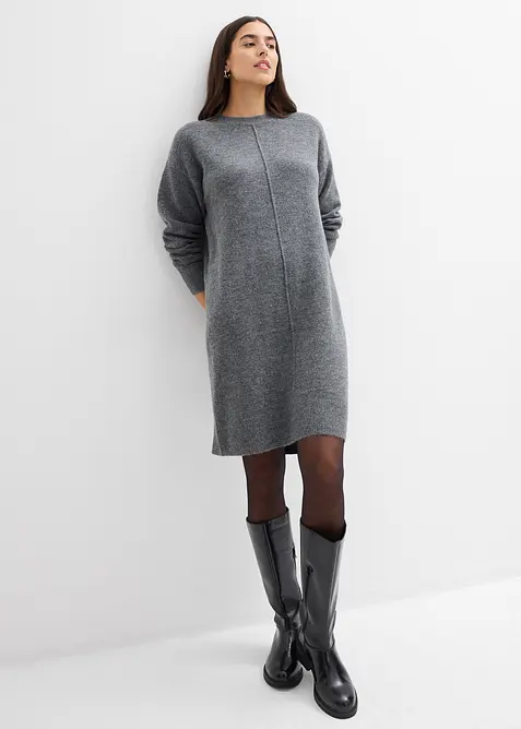 Strickkleid in grau von vorne (Totalaufnahme) - bonprix