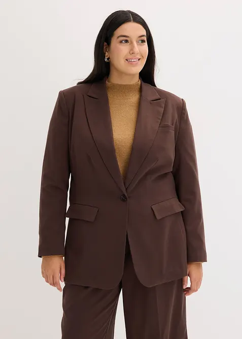 Taillierter Blazer mit 1-Knopf-Verschluss in braun von vorne (im Anschnitt) - bonprix