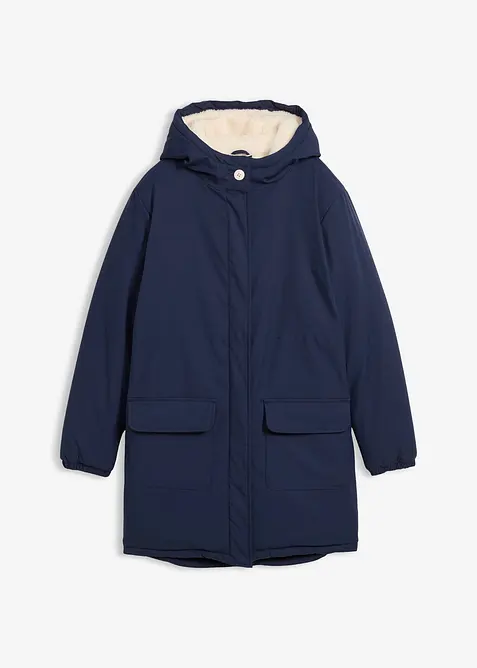 Winterparka mit Teddyfutter, wasserabweisend in blau von vorne - bonprix