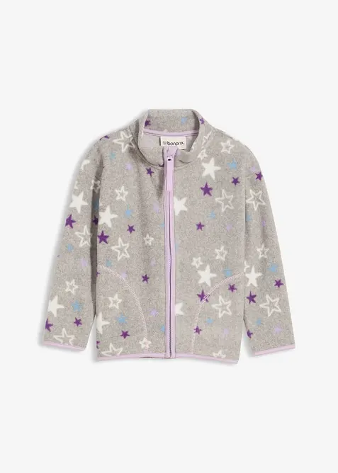 kuschelige Fleecejacke mit Kontrastdetails in grau von vorne - bonprix