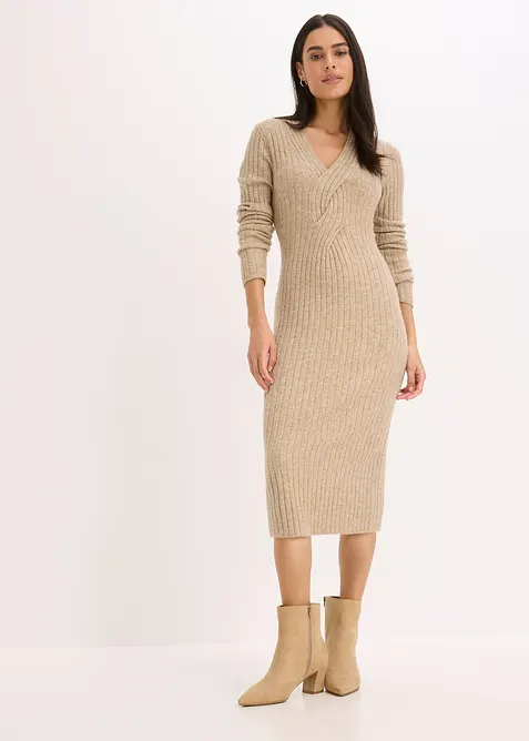 Strickkleid mit Wollanteil in beige im Look von vorne (Totalaufnahme) - bonprix