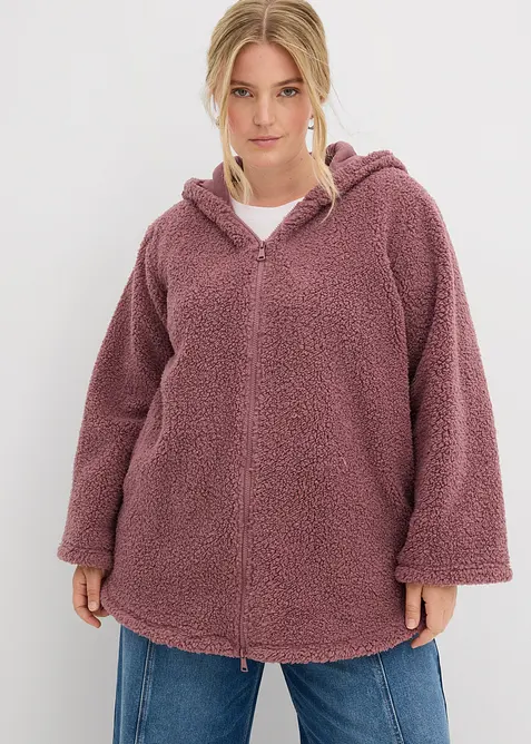 Teddy-Fleece Jacke in A-Linie mit Seitenschlitzen in lila von vorne (im Anschnitt) - bonprix