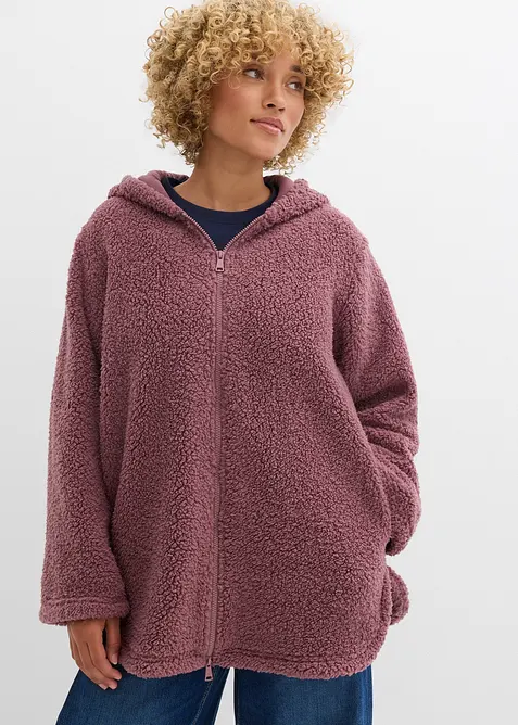 Teddy-Fleece Jacke in A-Linie mit Seitenschlitzen in lila von vorne (im Anschnitt) - bonprix