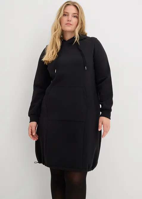 Sweatkleid aus Baumwoll-Mix in schwarz von vorne (Totalaufnahme) - bonprix