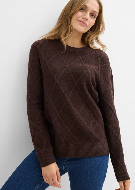 Oversize-Pullover aus Zopfstrick in braun von vorne (im Anschnitt) - bonprix