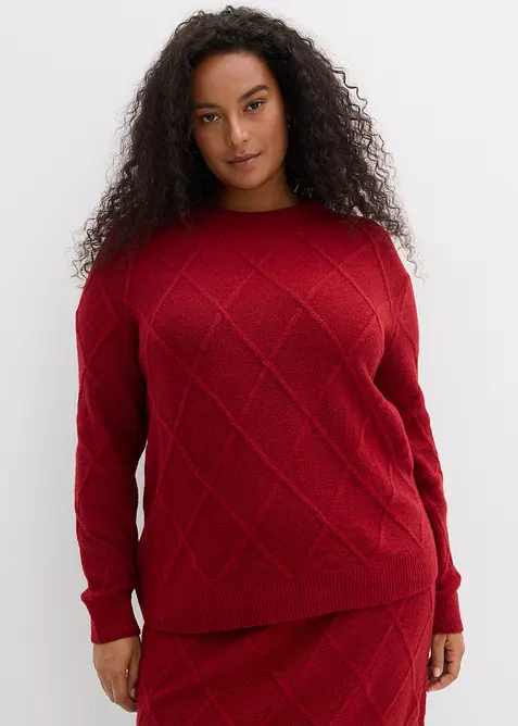 Oversize-Pullover aus Zopfstrick in rot von vorne (im Anschnitt) - bonprix