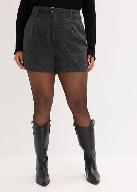 Bundfalten-Shorts mit passendem Stoffgürtel in grau von vorne - bonprix