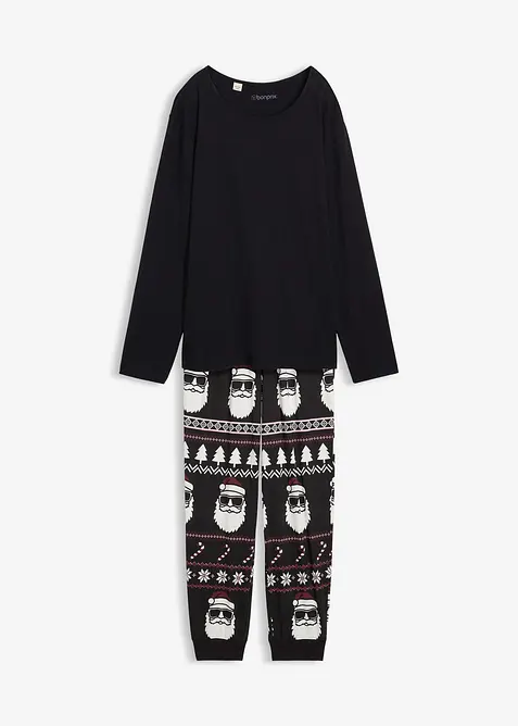Pyjama aus reiner Baumwolle mit langen Ärmeln in schwarz von vorne - bonprix