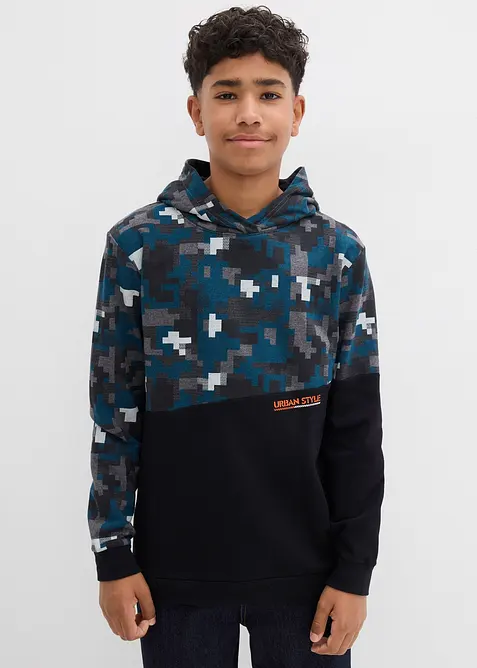 Hoodie mit Bio-Baumwolle in schwarz von vorne (im Anschnitt) - bonprix