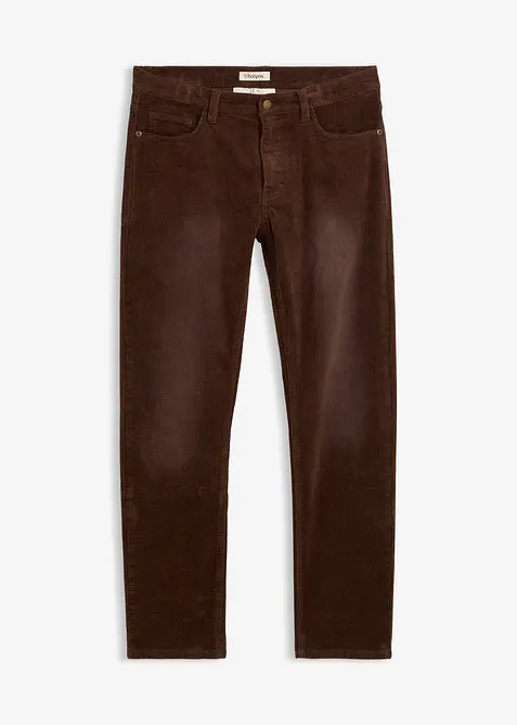 Regular-Fit Cordhose in gewaschener Optik, Straight in braun von vorne - bonprix