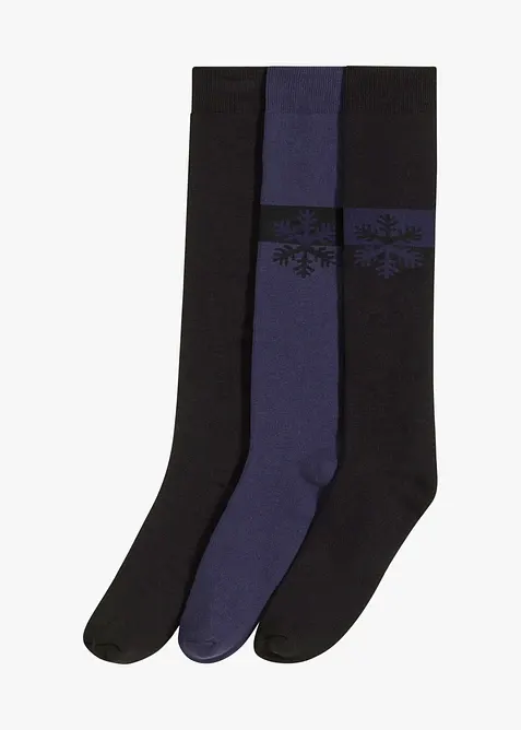 Thermo Kniestrümpfe mit weichem Innenfrottee mit Bio-Baumwolle (3er Pack) in schwarz von vorne - bonprix