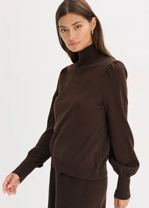 Feinstrickpullover mit Ballonärmeln in braun von vorne (im Anschnitt) - bonprix