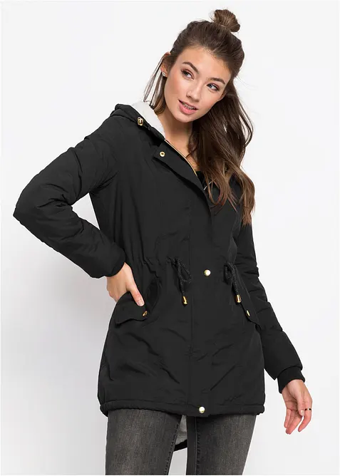 Parka mit Teddy-Futter in schwarz von vorne (im Anschnitt) - bonprix