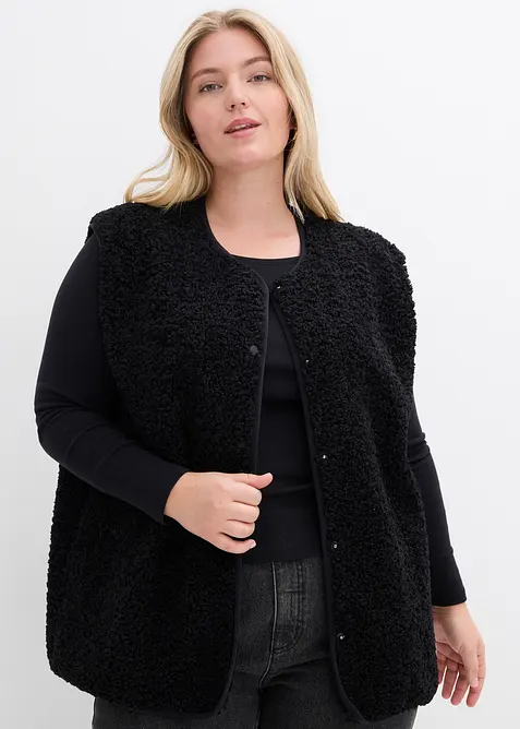 Teddy-Weste in schwarz von vorne (im Anschnitt) - bonprix
