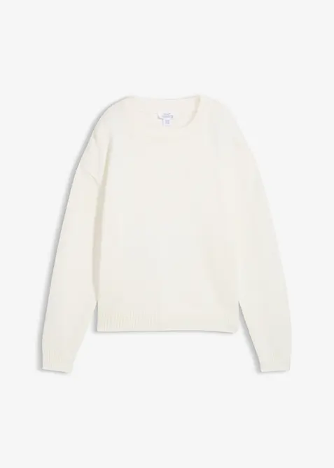 Oversize-Pullover aus reiner Baumwolle in weiß von vorne - bonprix