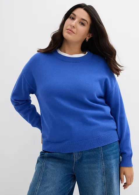 Oversize-Pullover aus reiner Baumwolle in blau von vorne (im Anschnitt) - bonprix