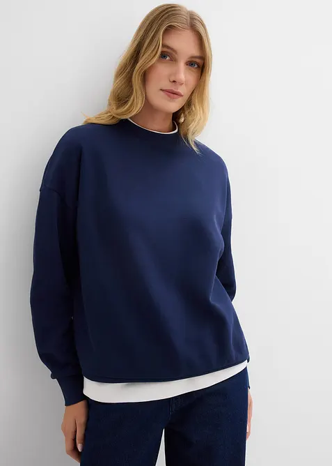 Oversize-Sweatshirt aus reiner Bio-Baumwolle in blau von vorne (im Anschnitt) - bonprix