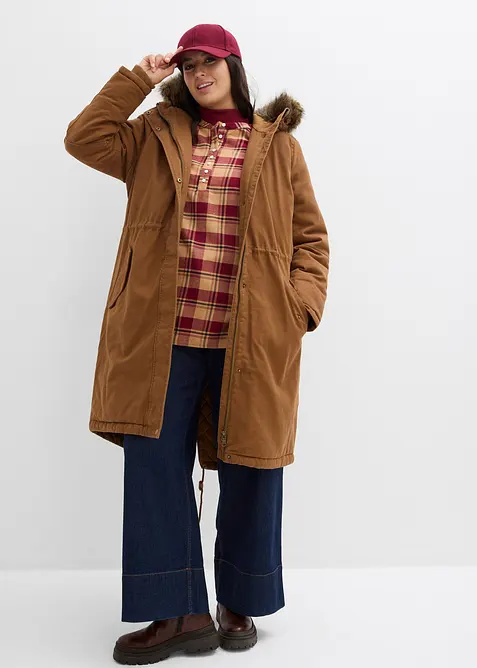 Wattierter Long-Parka in braun von vorne (Totalaufnahme) - bonprix