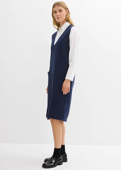 Strickkleid aus reiner Baumwolle in blau im Look von vorne (Totalaufnahme) - bonprix