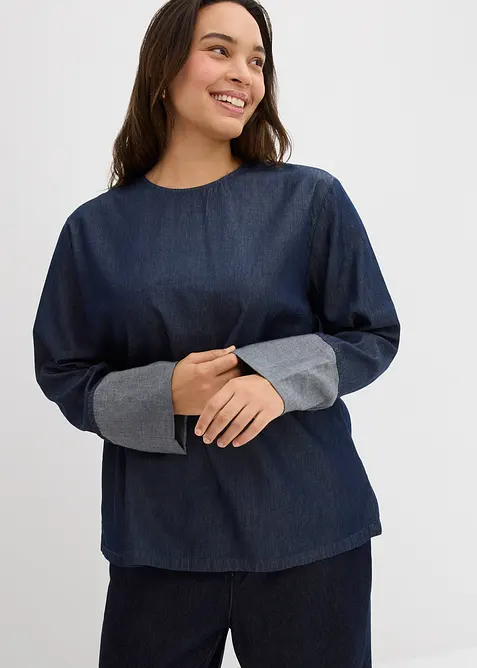 Jeansbluse mit weitem Arm in blau von vorne (im Anschnitt) - bonprix