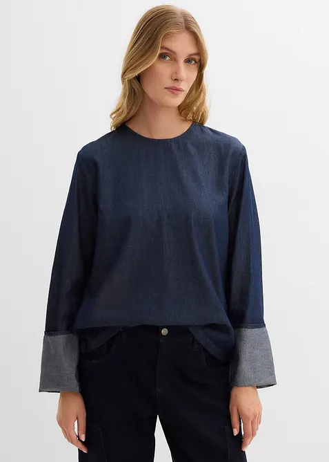 Jeansbluse mit weitem Arm in blau von vorne (im Anschnitt) - bonprix