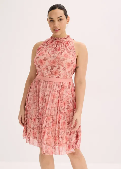 Minikleid aus feinem Tüll mit Plissee in rosa von vorne (Totalaufnahme) - bonprix