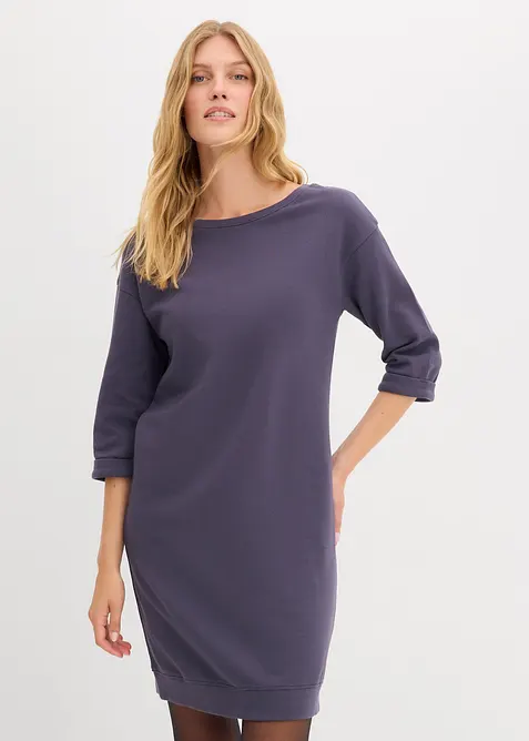 Sweatkleid, 3/4-Arm, innen weich angeraut in lila von vorne (Totalaufnahme) - bonprix