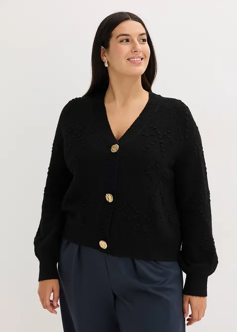 Texturierte Strickjacke in schwarz von vorne (im Anschnitt) - bonprix