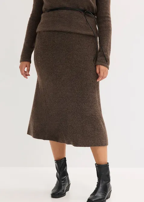 Midi-Strickrock mit Komfortbund in braun von vorne - bonprix