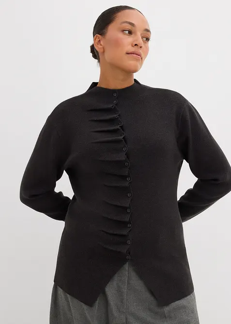 Feinstrickjacke aus softem Viskose-Mix in grau von vorne (im Anschnitt) - bonprix