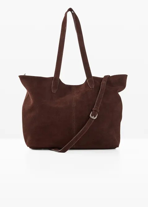 Shopper aus Veloursleder in braun von vorne - bonprix