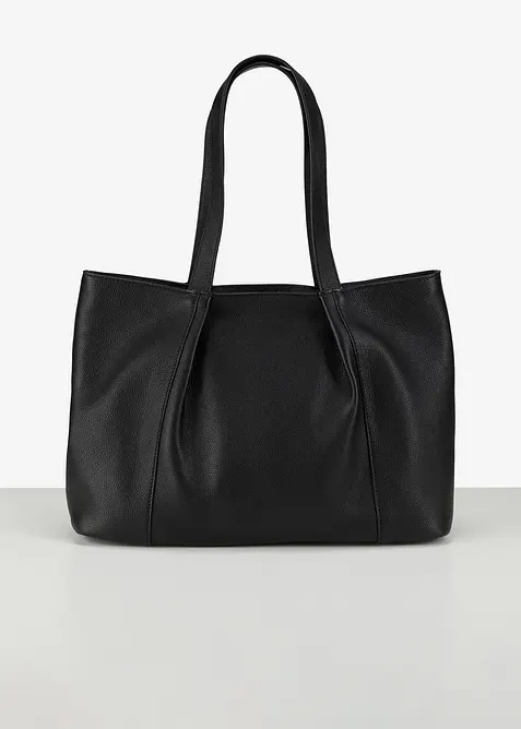 Ledershopper mit Faltendetail in schwarz von vorne - bonprix
