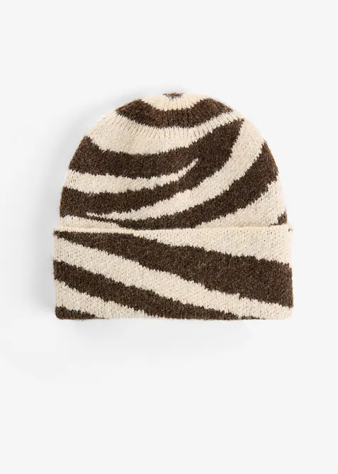 Mütze mit Zebradesign in beige von vorne - bonprix