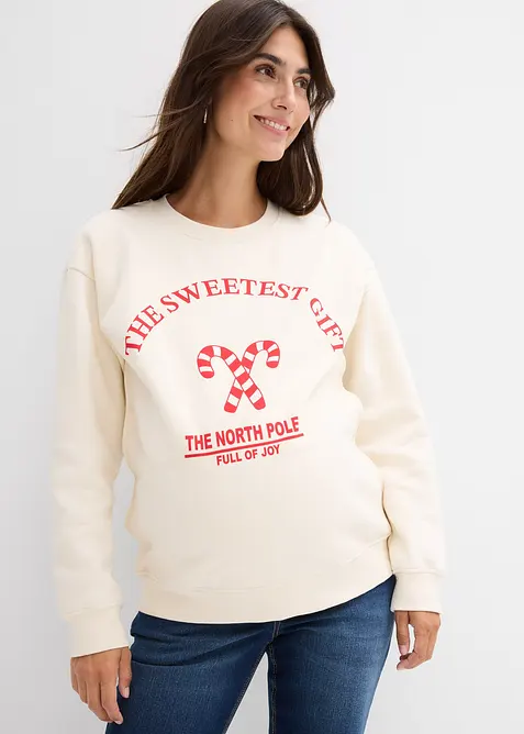 Umstands-und Stillsweatshirt aus weicher Bio-Baumwolle in beige von vorne (im Anschnitt) - bonprix