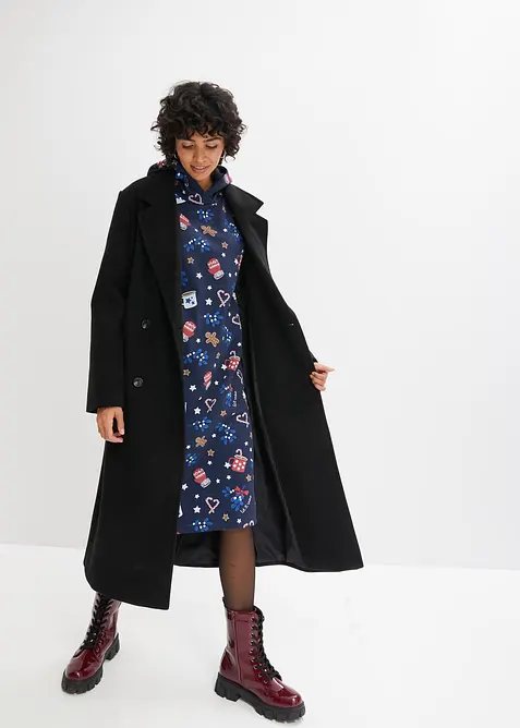Sweatkleid aus Baumwoll-Mix in blau im Look von vorne (Totalaufnahme) - bonprix