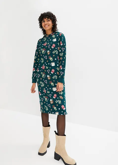 Sweatkleid aus Baumwoll-Mix in grün im Look von vorne (Totalaufnahme) - bonprix