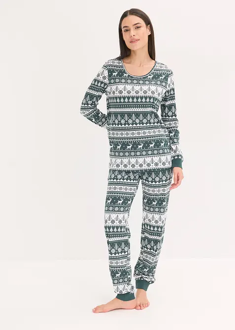 Pyjama aus reiner Bio-Baumwolle in grün von vorne (Totalaufnahme) - bonprix