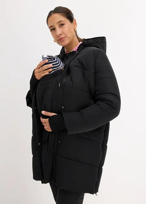 3-in-1 Umstandsmantel mit Trageeinsatz in schwarz von vorne (Totalaufnahme) - bonprix