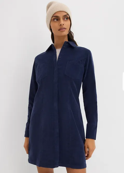 Figurbetontes Cordkleid in blau von vorne (Totalaufnahme) - bonprix