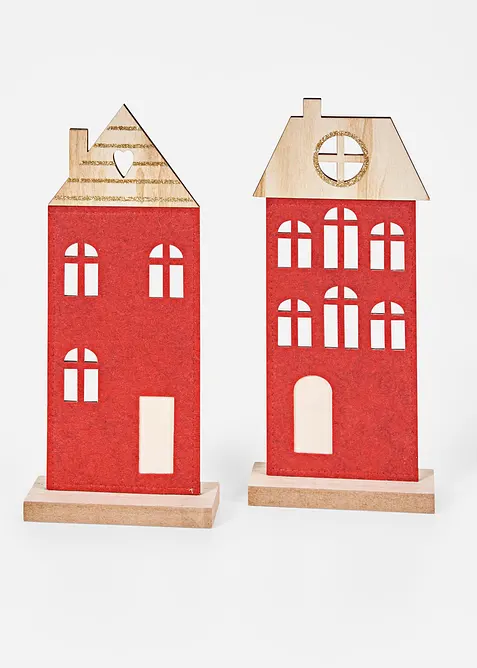 Deko-Objekt Häuser (2er Pack) in rot von vorne - bonprix