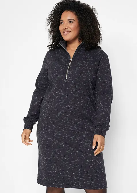Sweatkleid mit Troyer in schwarz von vorne (Totalaufnahme) - bonprix