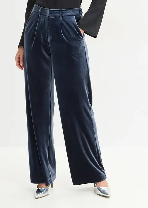 Marlene-Hose aus softem Samt in blau von vorne - bonprix