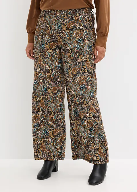 Wide-Leg-Stretchhose mit Baumwolle in schwarz von vorne - bonprix