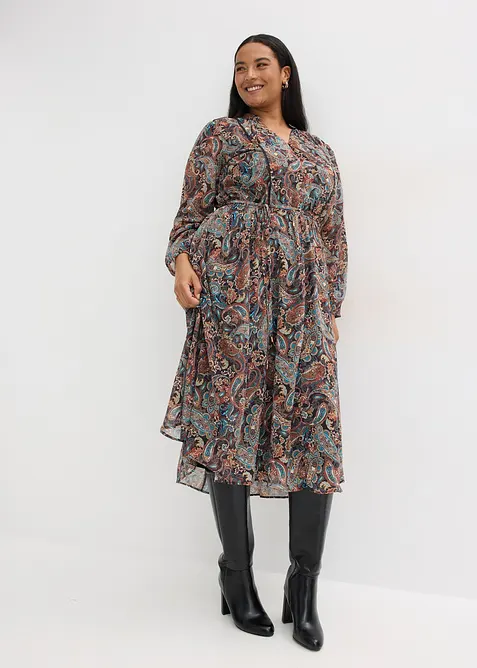 Paisleykleid aus Chiffon in schwarz von vorne (Totalaufnahme) - bonprix