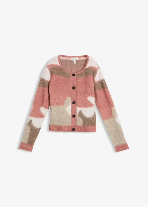Gemusterte Strickjacke mit Knopfleiste in rosa von vorne - bonprix