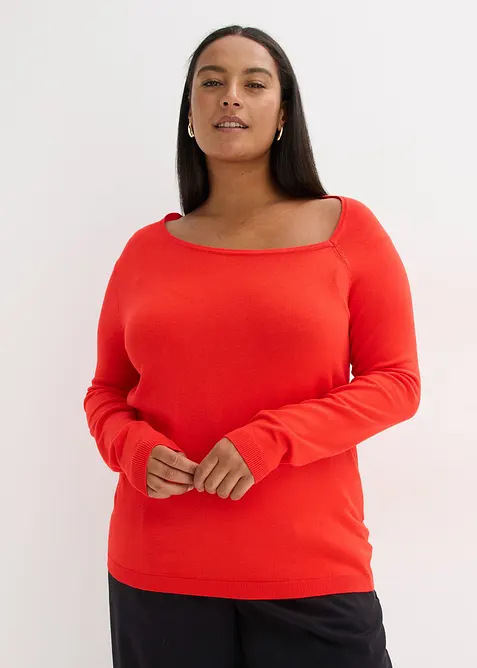 Pullover aus fließendem Viskose-Mix in rot von vorne (im Anschnitt) - bonprix