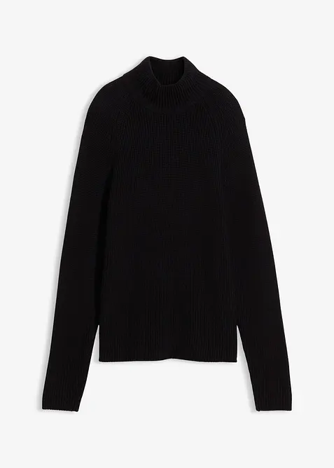 Rippstrickpullover aus reiner Bio-Baumwolle in schwarz von vorne - bonprix