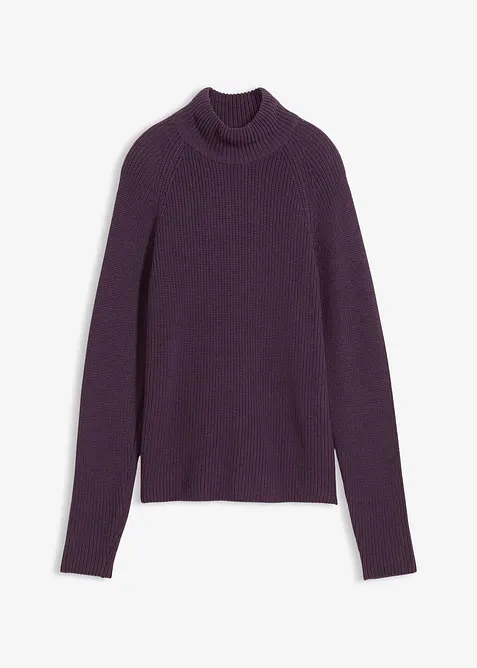 Rippstrickpullover aus reiner Bio-Baumwolle in lila von vorne - bonprix