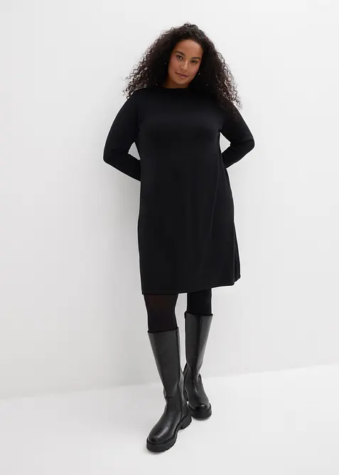 Strickkleid in A-Linie in schwarz von vorne (Totalaufnahme) - bonprix
