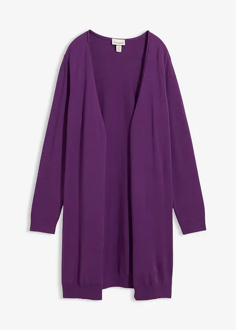 Longstrickjacke mit Rollkanten in lila von vorne - bonprix